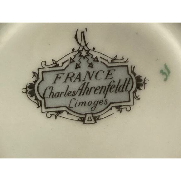 Vtg Charles Ahrenfeldt Limoges Frontenac Footed Demitasse Cups And Saucers 6 Set - Picture 3 of 17